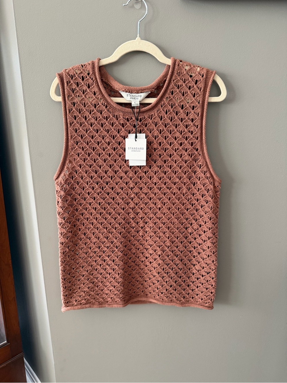 NWT. Standard Surplus Terracotta Crochet Tank Top - Sleeveless Knit Shell. Large